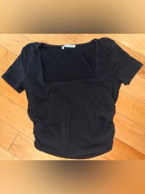 Zara Black Ribbed Square Neck Top
